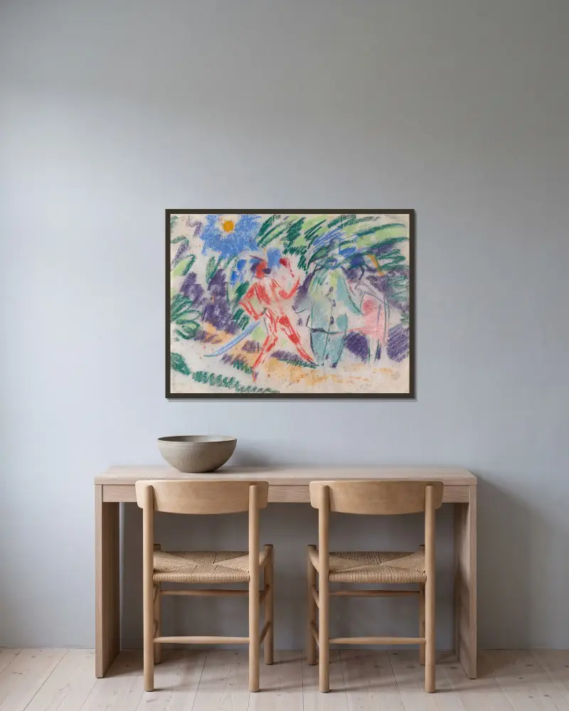 Harlequin and Columbine av Rik Wouters inramad på en vägg