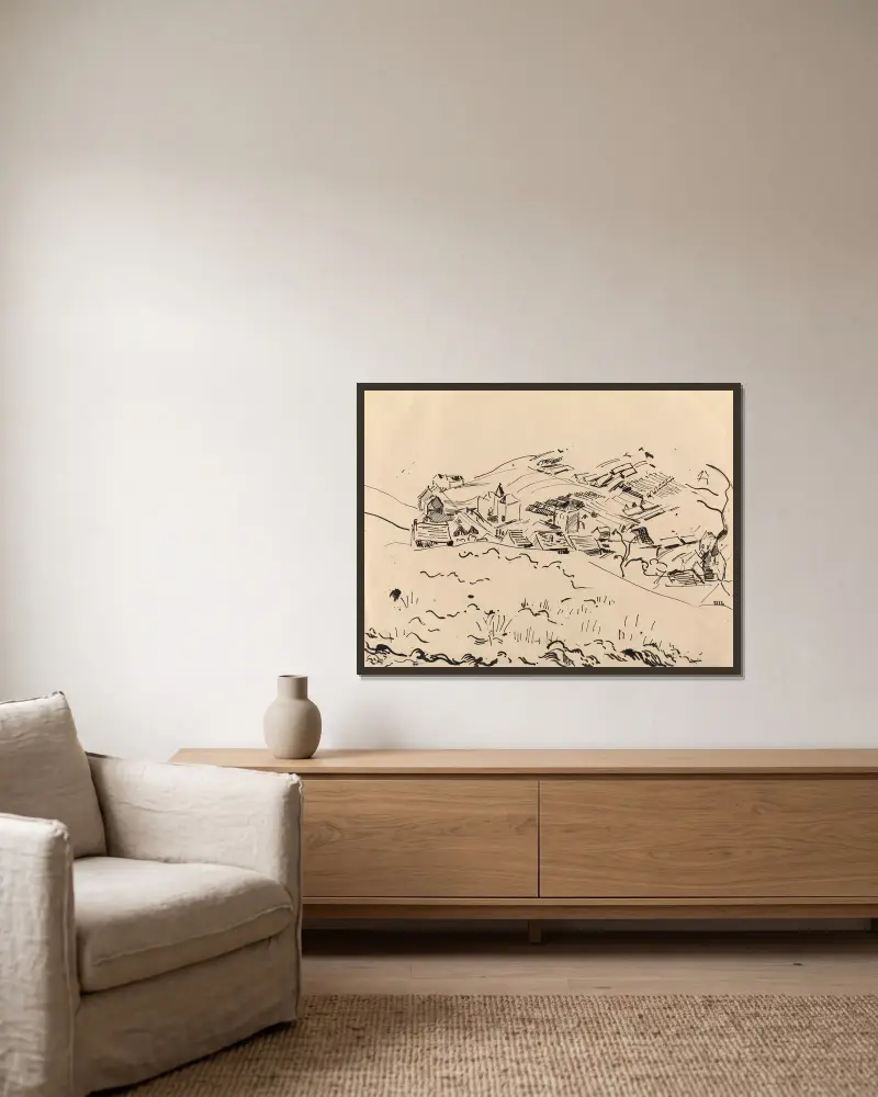 Landschaft I von Rik Wouters gerahmt an einer Wand