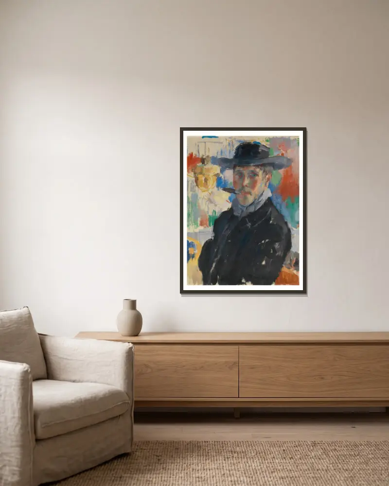 Selbstporträt mit Zigarre von Rik Wouters gerahmt an einer Wand