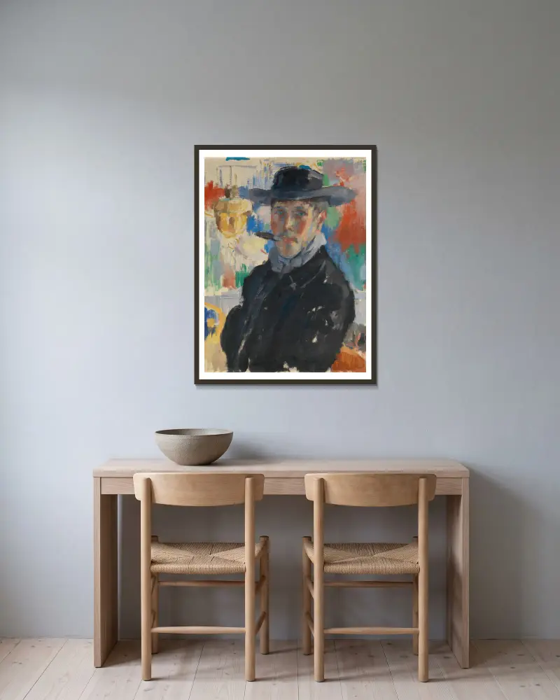 Selbstporträt mit Zigarre von Rik Wouters gerahmt an einer Wand