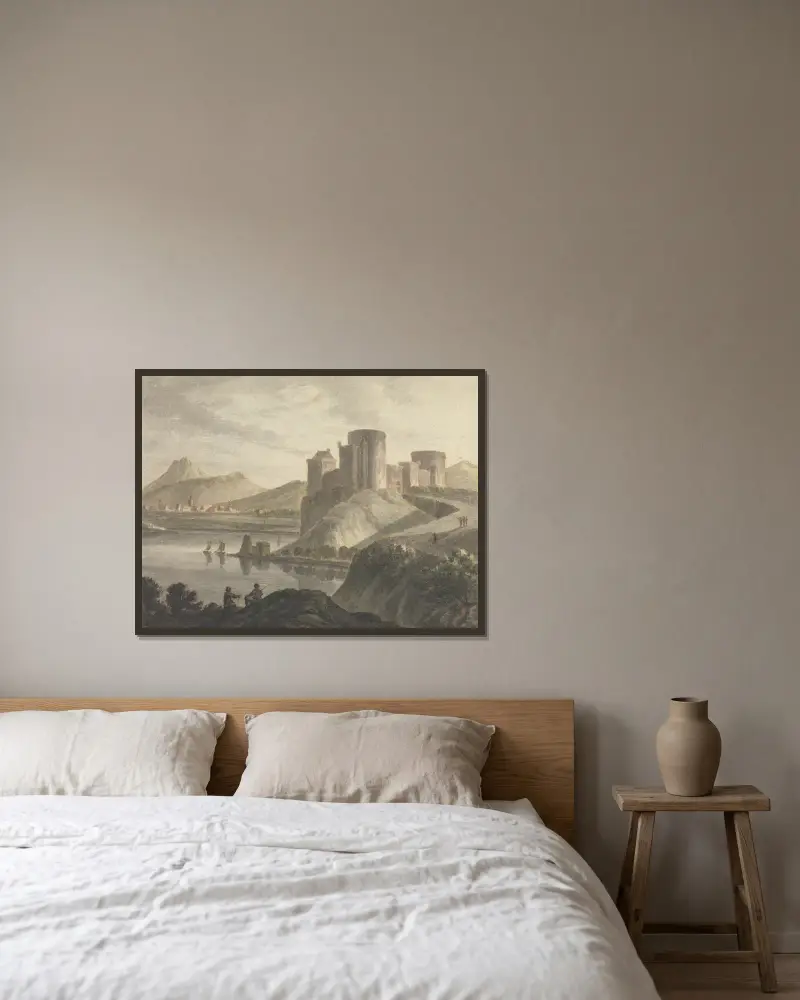 Schloss mit Figuren in klassischer Landschaft von Robert Adam gerahmt an einer Wand