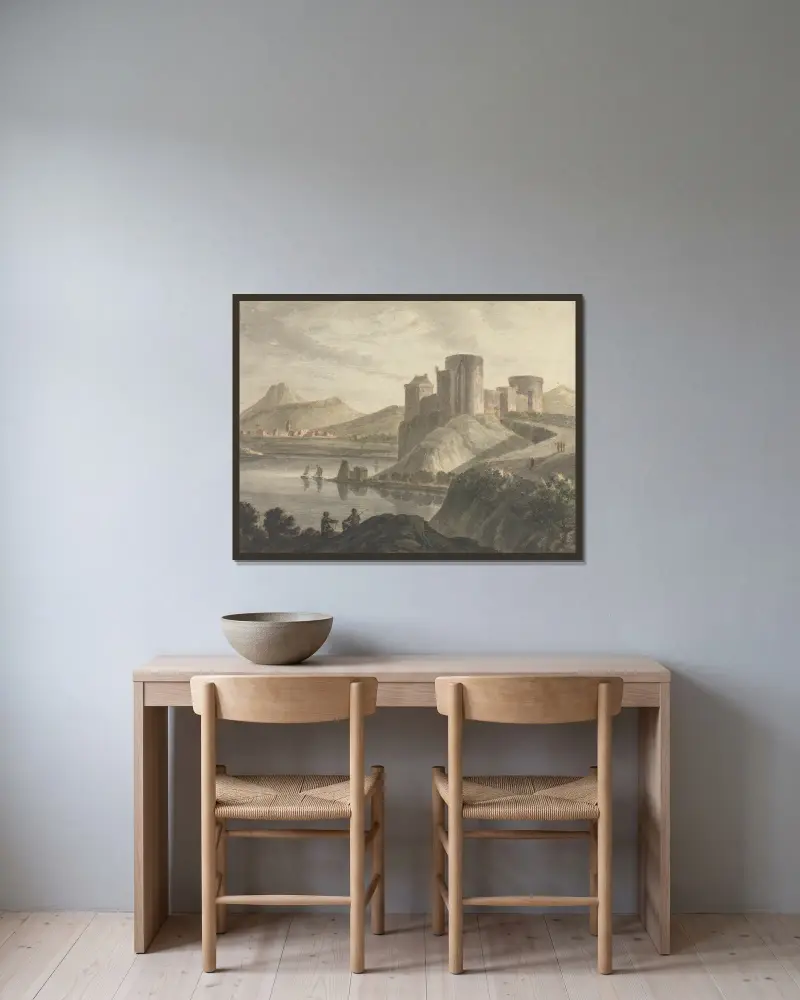 Schloss mit Figuren in klassischer Landschaft von Robert Adam gerahmt an einer Wand