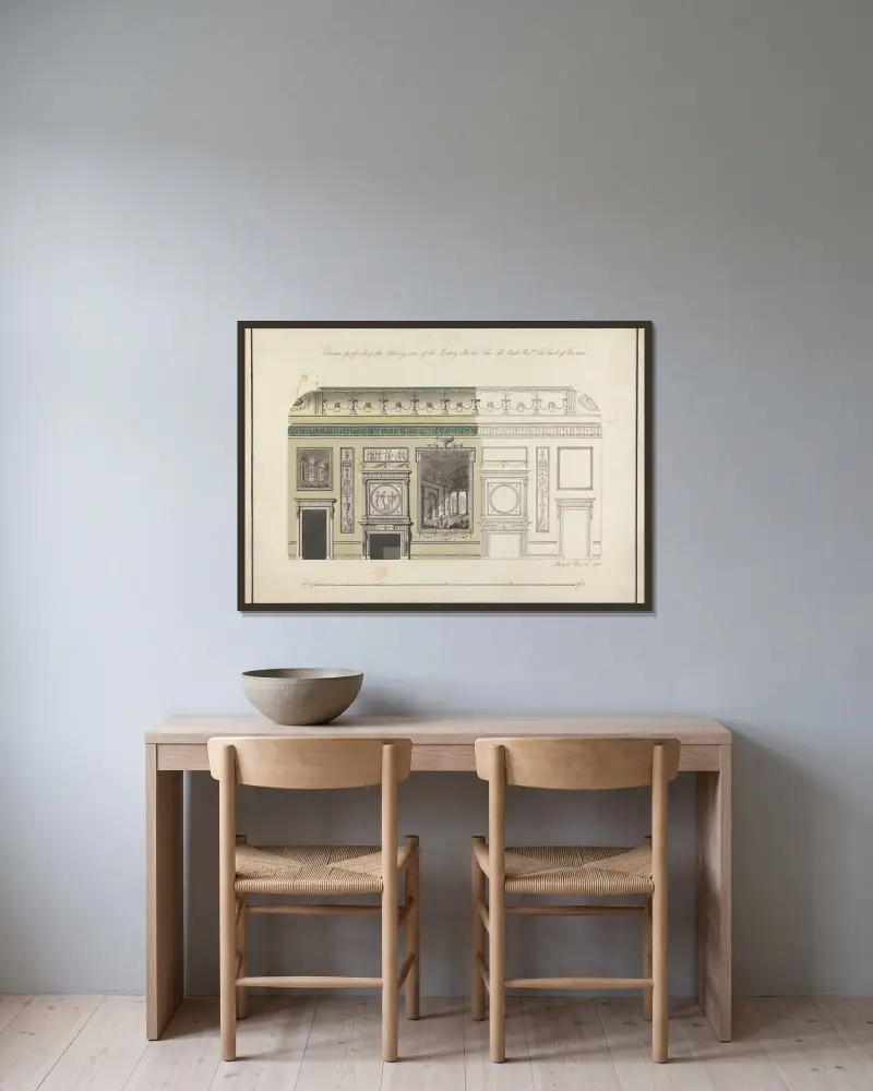 Headfort House, Irland: elevation av matsalen av Robert Adam inramad på en vägg