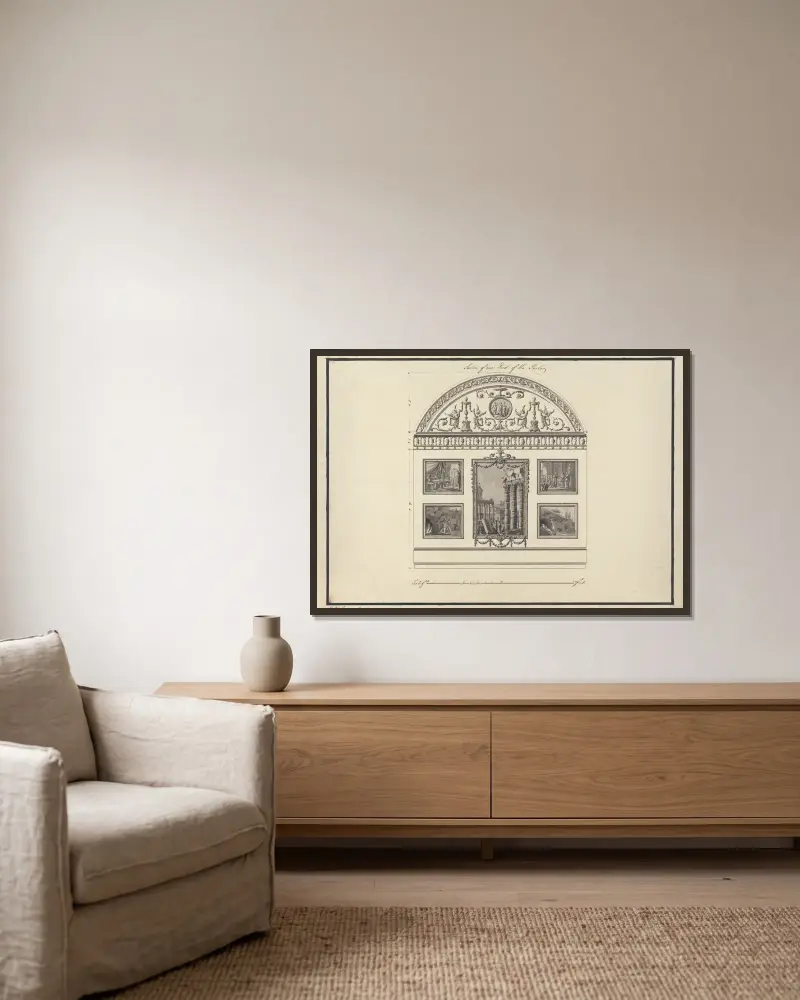 Headfort House, Irland: Schnitt durch ein Ende des Salons, 1771 – Nr. 2 von Robert Adam gerahmt an einer Wand
