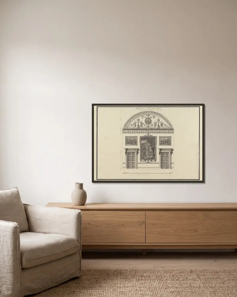 Headfort House, Irland: Schnitt durch ein Ende des Salons, 1771 – Nr. 1 von Robert Adam gerahmt an einer Wand