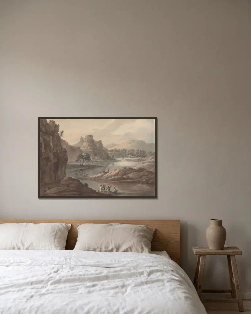 Flusslandschaft mit Schloss von Robert Adam gerahmt an einer Wand
