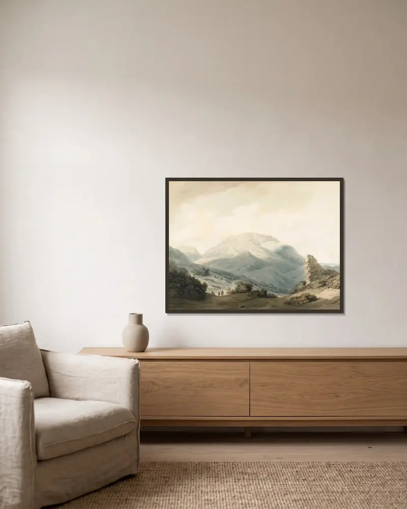 Der Parnass von der Straße zwischen Livadia und Delphi von John Robert Cozens gerahmt an einer Wand