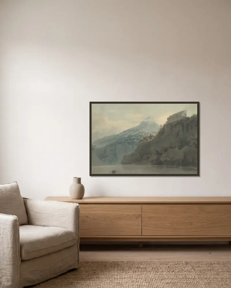 Am Golf von Salerno bei Vietri von John Robert Cozens gerahmt an einer Wand