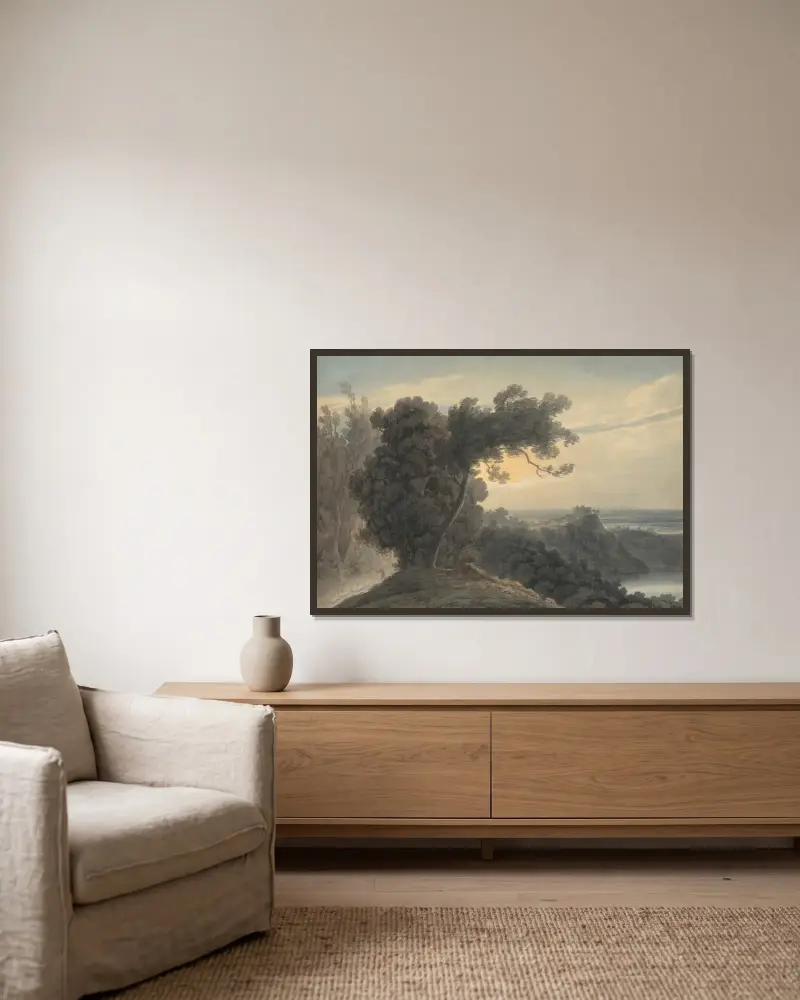 Der Albaner See und Castel Gandolfo von John Robert Cozens gerahmt an einer Wand