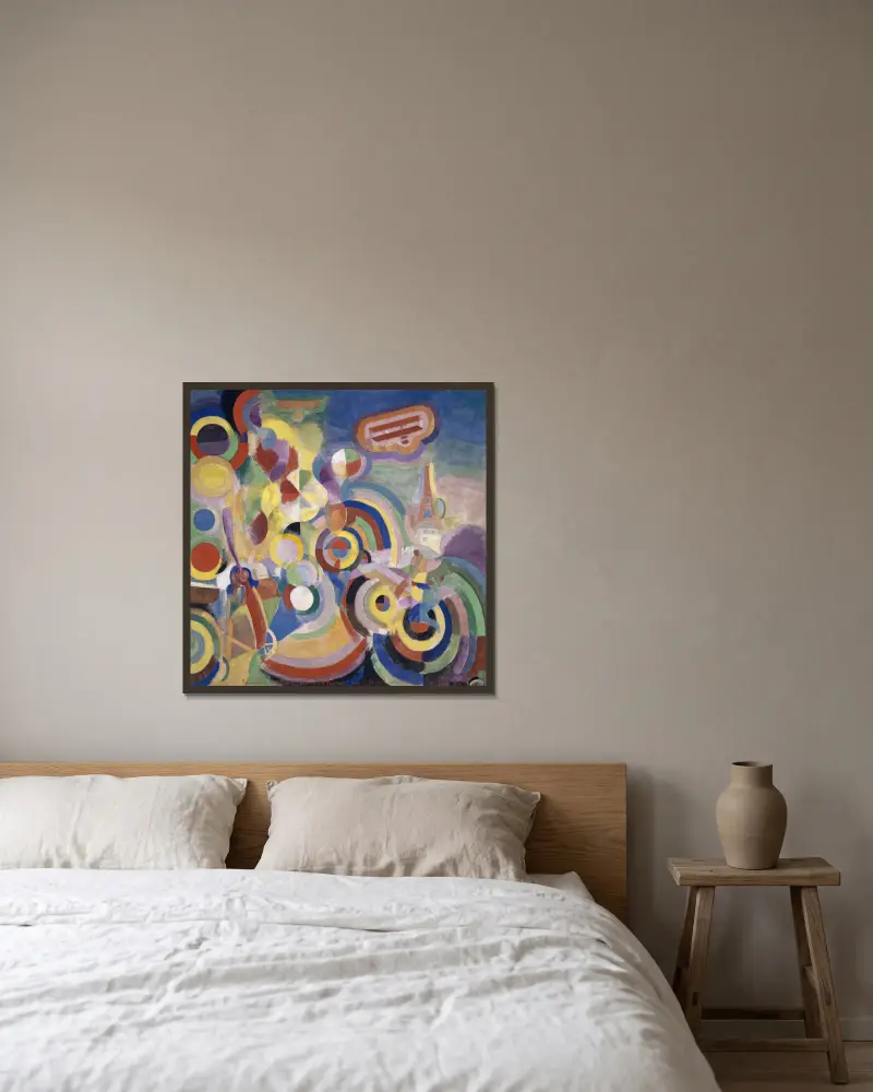 Homage to Blériot av Robert Delaunay inramad på en vägg