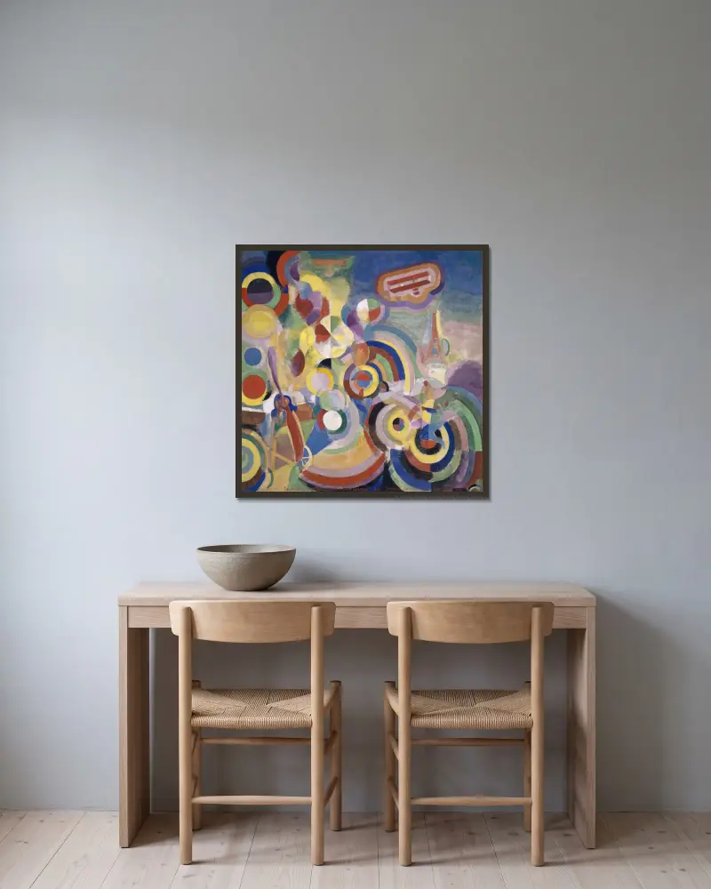 Homage to Blériot av Robert Delaunay inramad på en vägg