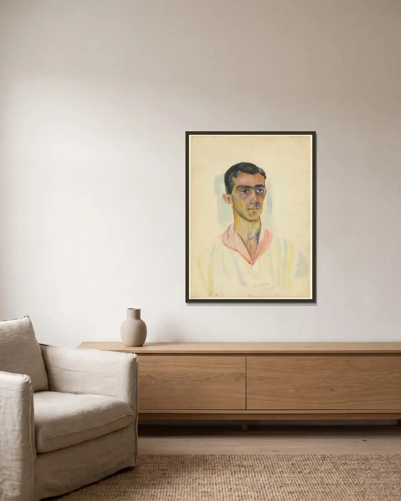 Portrait de Léonide Massine av Robert Delaunay inramad på en vägg