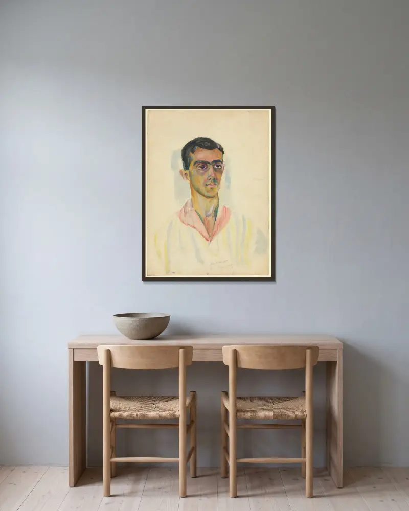 Portrait de Léonide Massine av Robert Delaunay inramad på en vägg