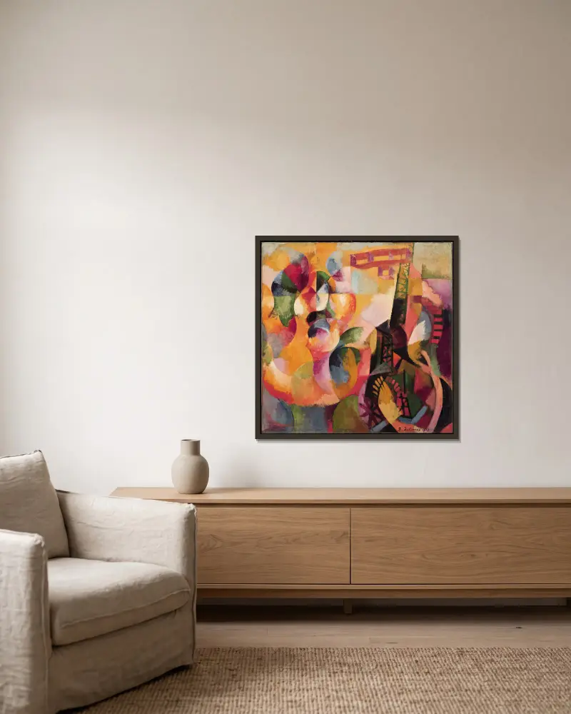 Sonne, Turm, Flugzeug von Robert Delaunay gerahmt an einer Wand
