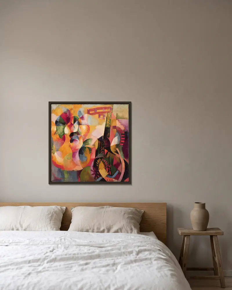 Sonne, Turm, Flugzeug von Robert Delaunay gerahmt an einer Wand