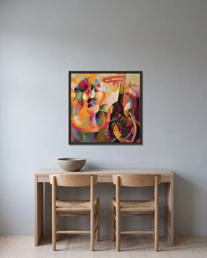 Sonne, Turm, Flugzeug von Robert Delaunay gerahmt an einer Wand