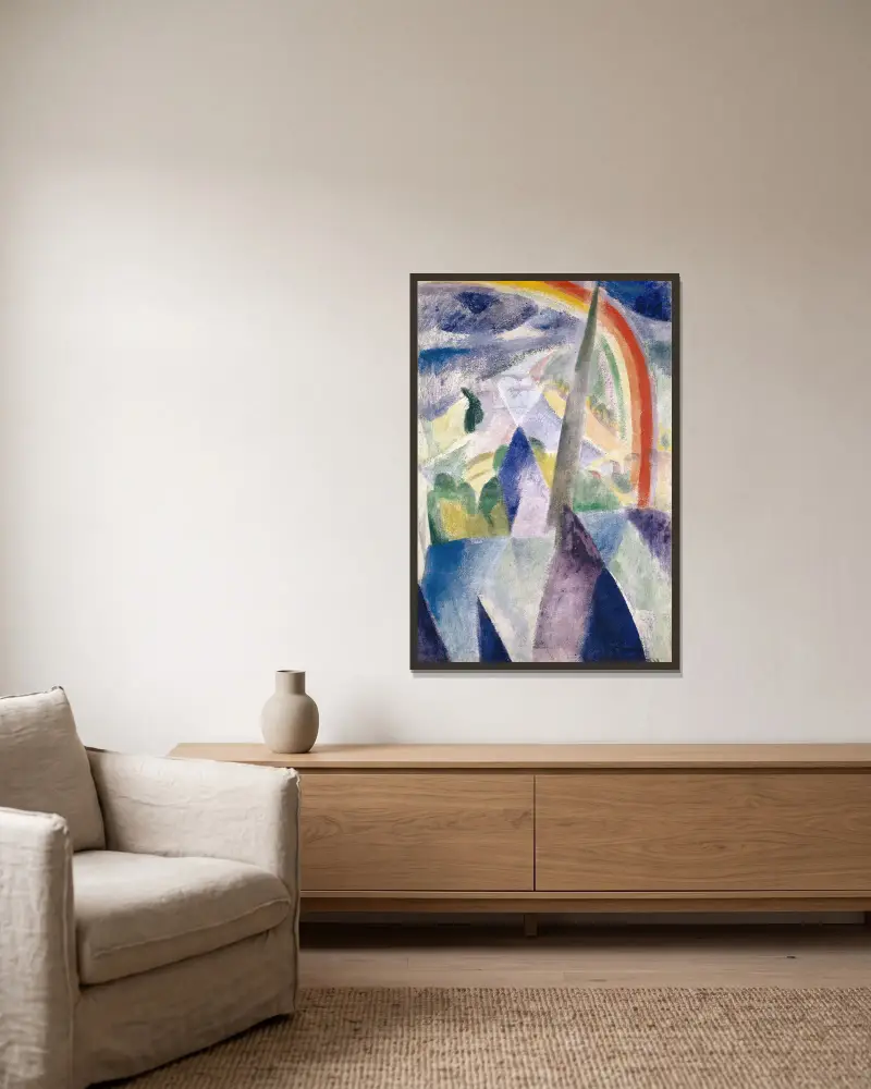Notre-Dames spira (Vy över Paris, Notre-Dame) av Robert Delaunay inramad på en vägg