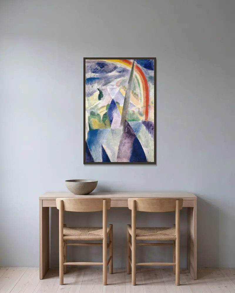 Notre-Dames spira (Vy över Paris, Notre-Dame) av Robert Delaunay inramad på en vägg