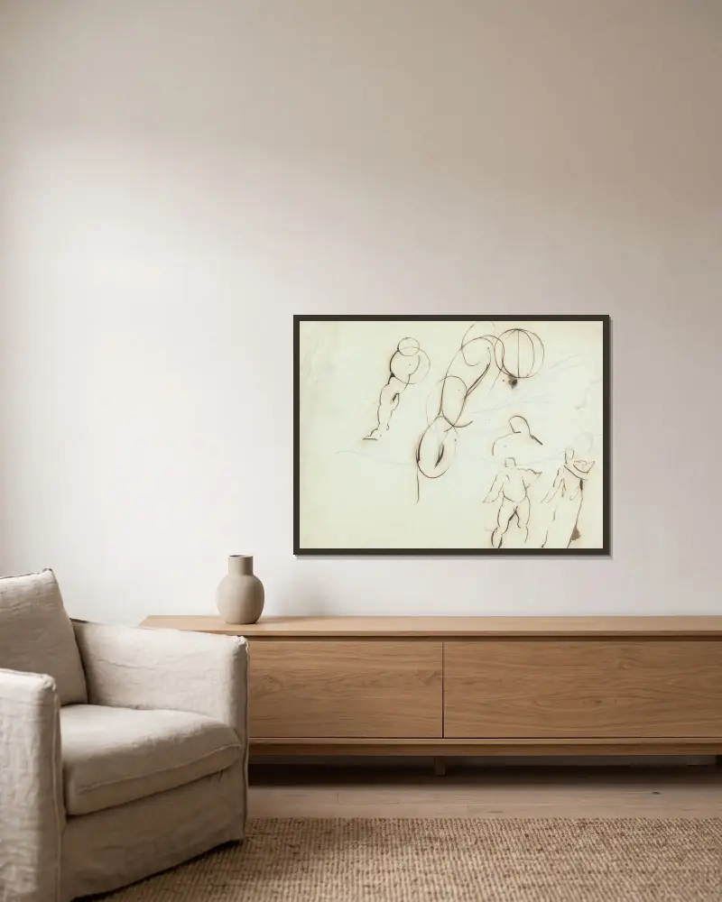 Figure studies. av Benjamin Robert Haydon inramad på en vägg