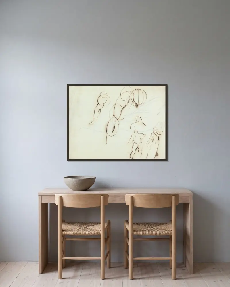 Figure studies. av Benjamin Robert Haydon inramad på en vägg