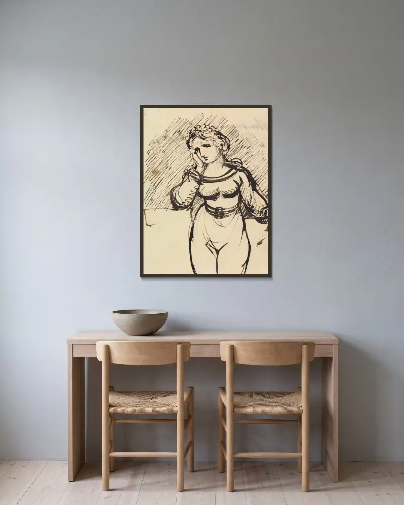 Figurstudie av en kvinna av Benjamin Robert Haydon inramad på en vägg