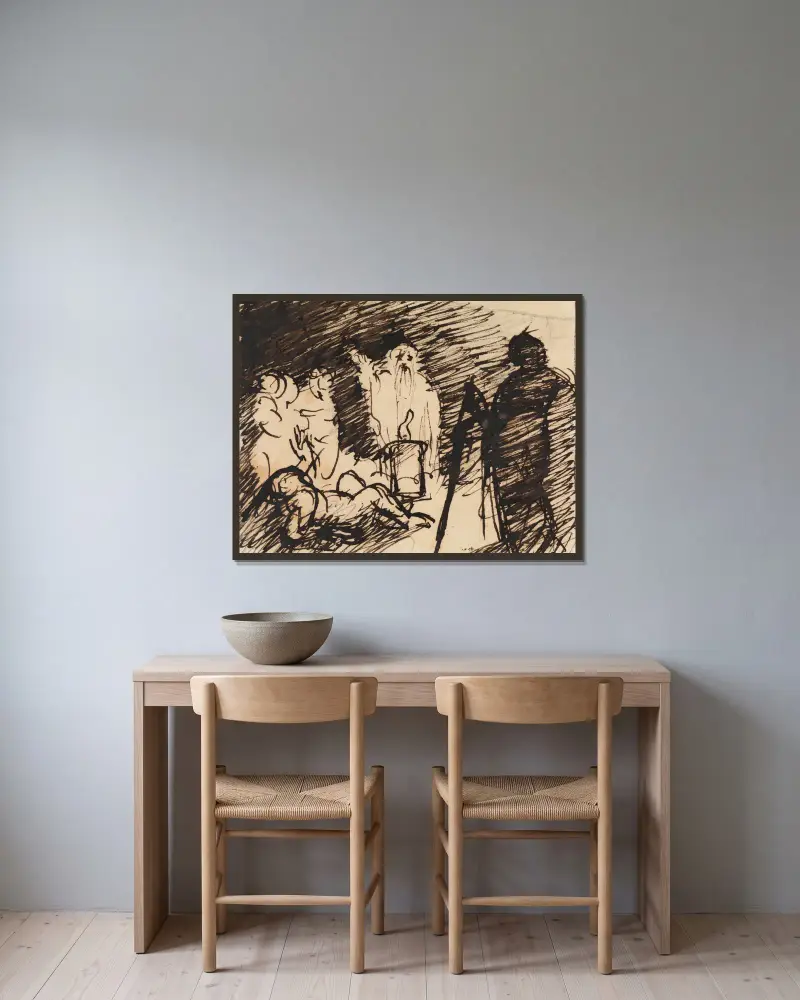 Studium sceny biblijnej, Benjamin Robert Haydon w ramie na ścianie