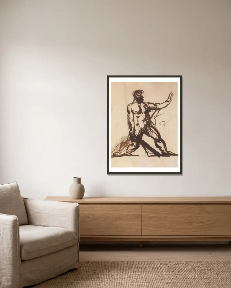 Study of a Nude Male av Benjamin Robert Haydon inramad på en vägg