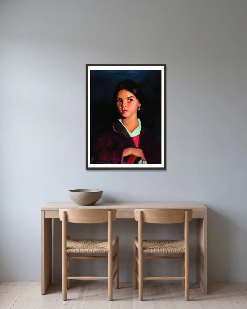 Bernadita av Robert Henri inramad på en vägg