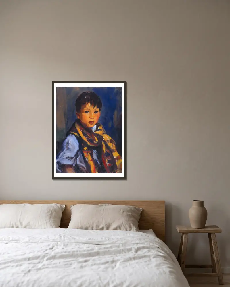 Chłopiec w kraciastym szaliku, Robert Henri w ramie na ścianie