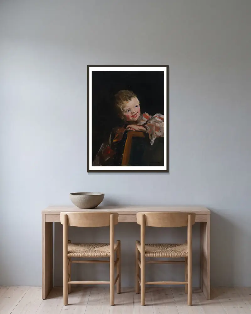 Cory (Cori Looking Over the Back of a Chair) av Robert Henri inramad på en vägg