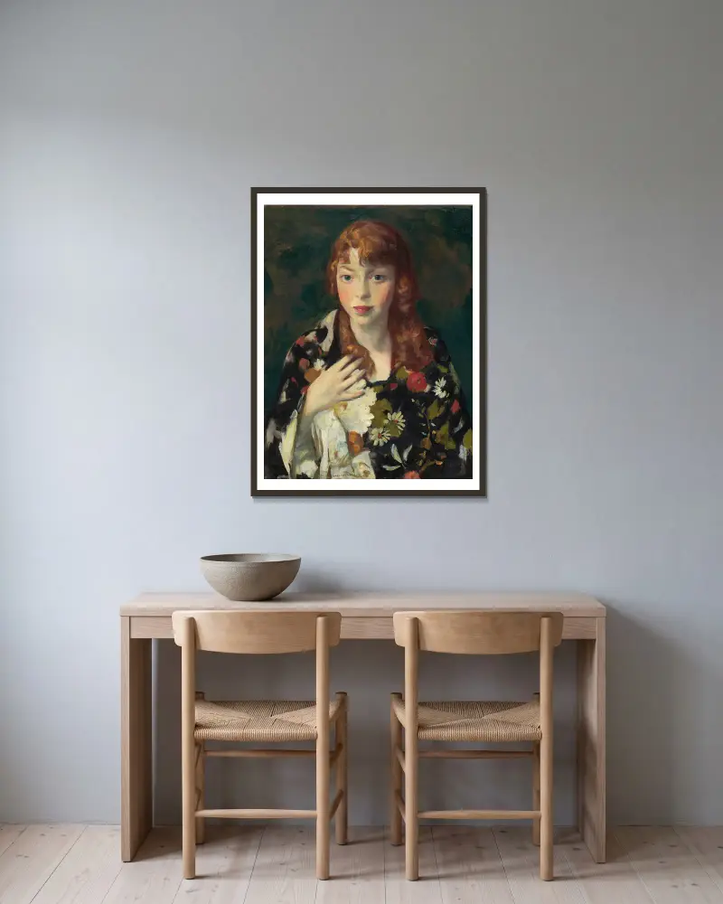 Edna Smith in a Japanese Wrap av Robert Henri inramad på en vägg