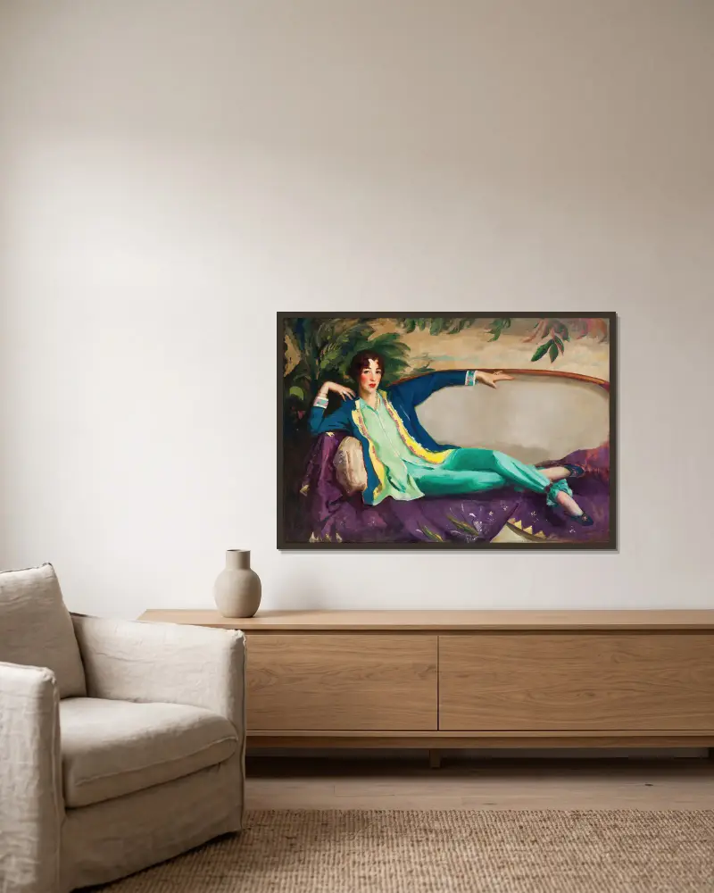 Gertrude Vanderbilt Whitney av Robert Henri inramad på en vägg