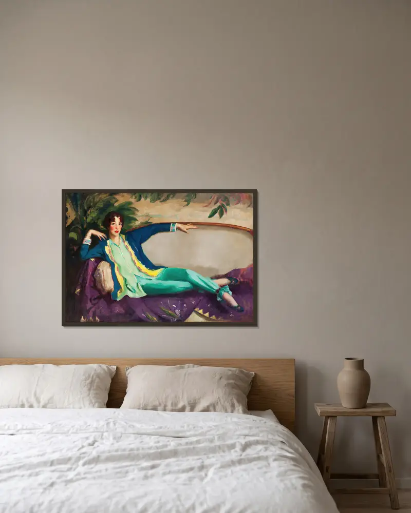 Gertrude Vanderbilt Whitney av Robert Henri inramad på en vägg