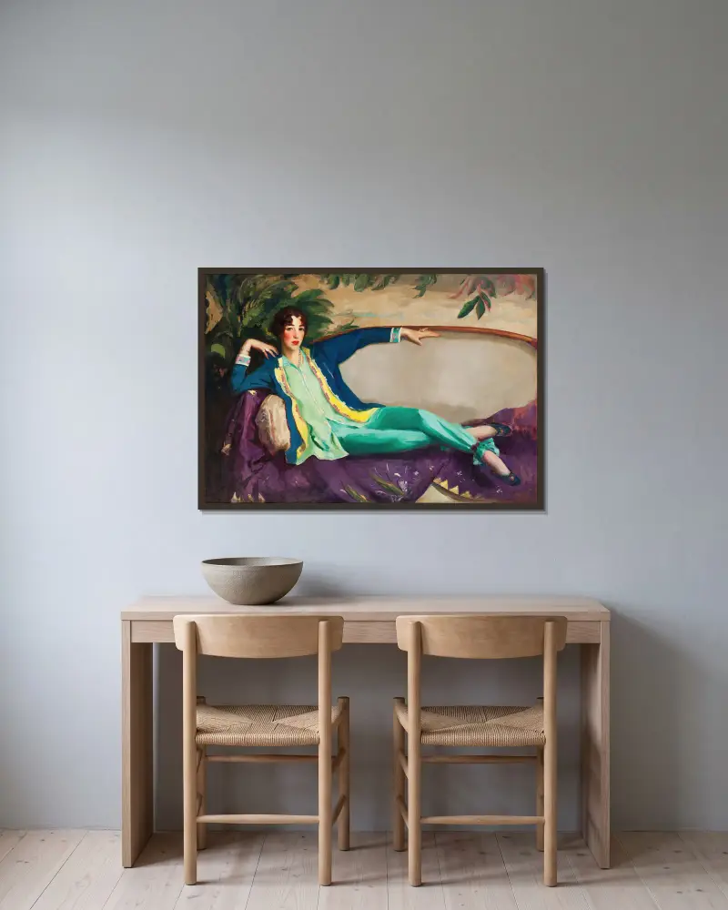 Gertrude Vanderbilt Whitney av Robert Henri inramad på en vägg