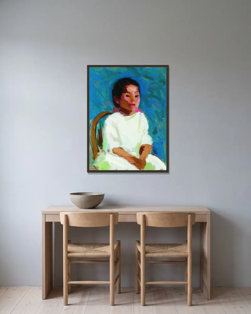 Mukie av Robert Henri inramad på en vägg