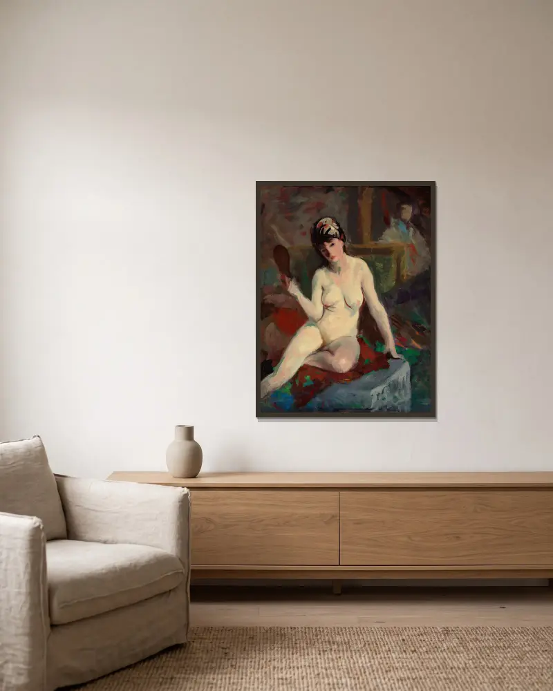 Seated Nude av Robert Henri inramad på en vägg