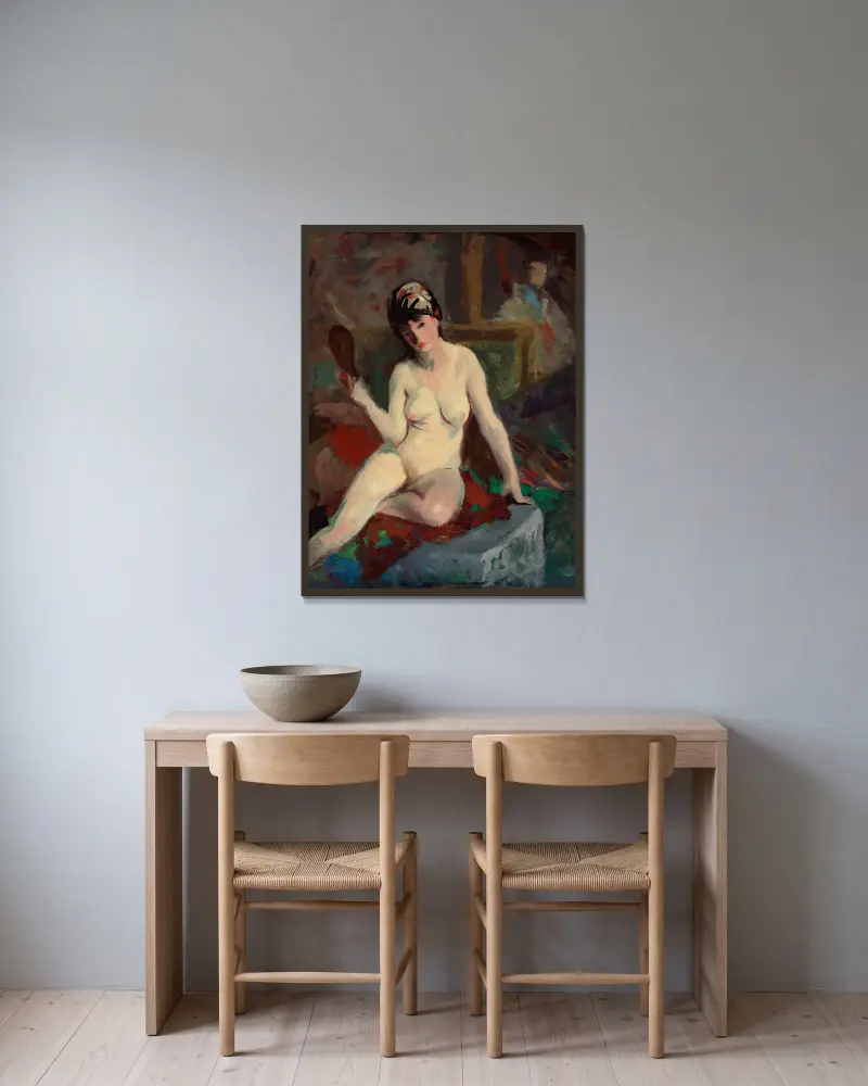 Seated Nude av Robert Henri inramad på en vägg