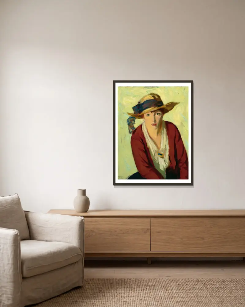 The Beach Hat av Robert Henri inramad på en vägg