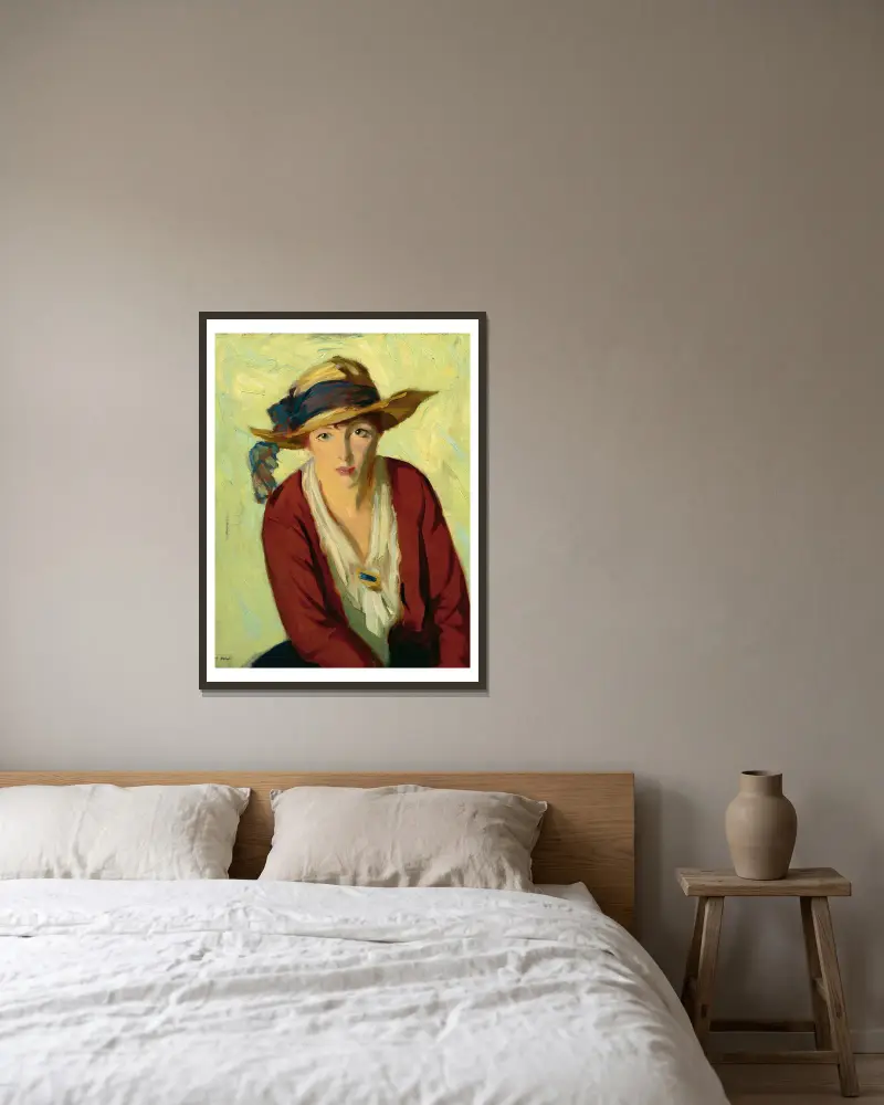 The Beach Hat av Robert Henri inramad på en vägg