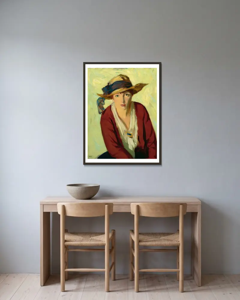 The Beach Hat av Robert Henri inramad på en vägg