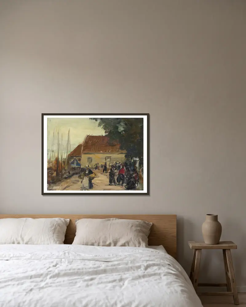 Volendam Street Scene av Robert Henri inramad på en vägg