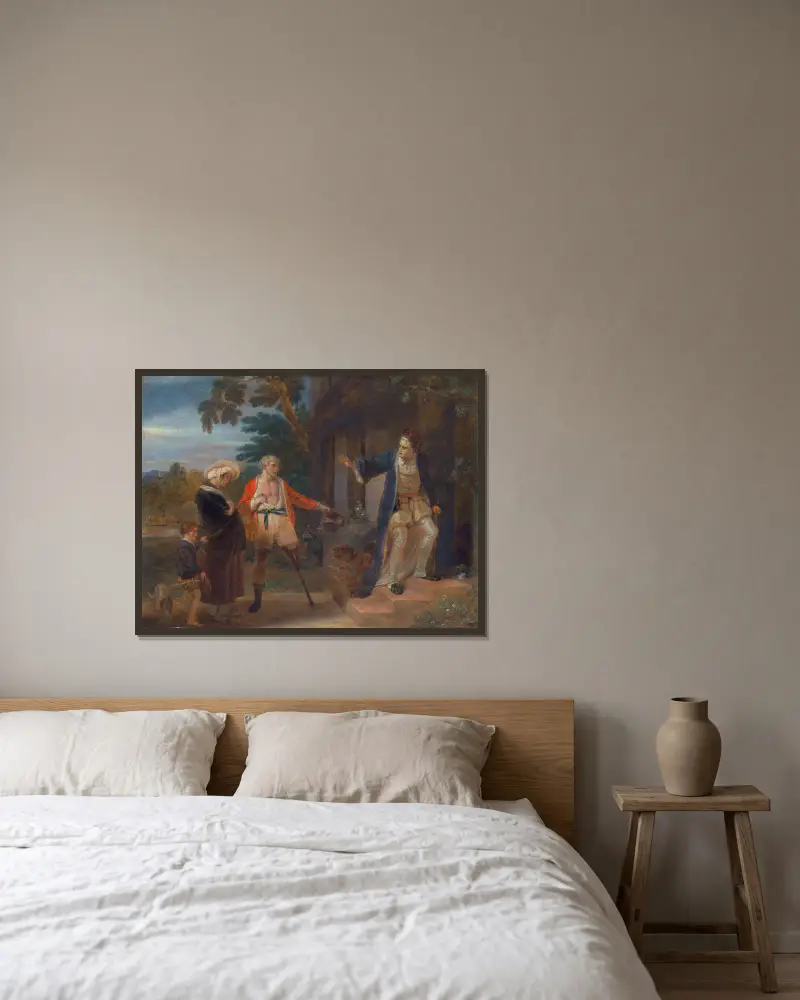 De sju åldrarna – Pantaloon, 'Som ni vill ha det', II, vii av Robert Smirke inramad på en vägg
