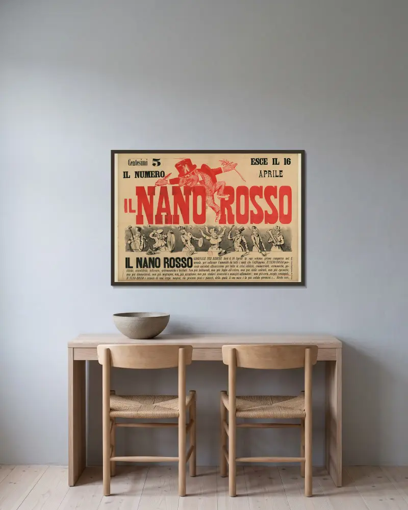Il Nanno rosso, skämtidning av Ottavio Rodella Tavio inramad på en vägg