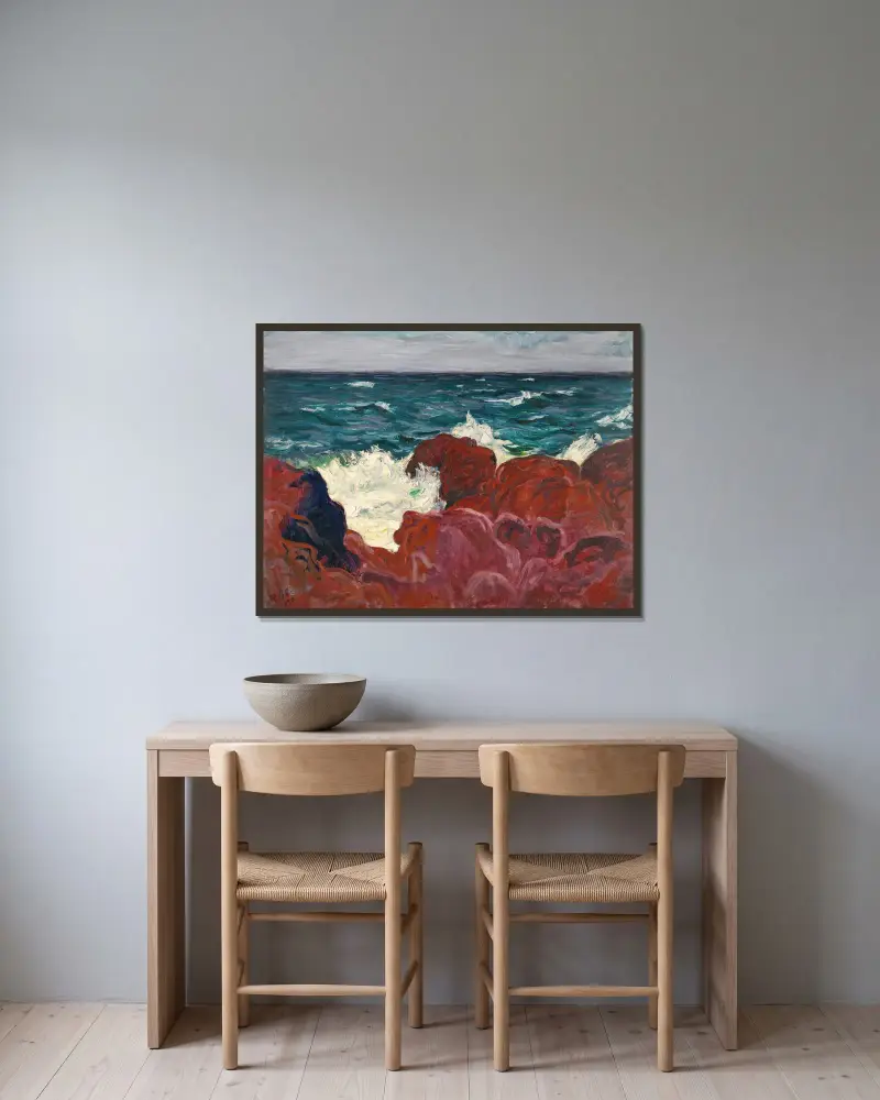 Red Rocks And Sea av Roderic O'Conor inramad på en vägg