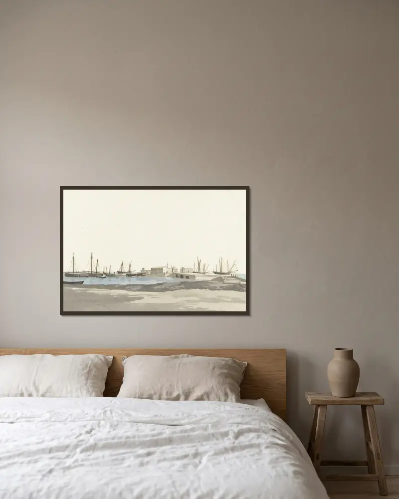 Der Hafen von Barletta mit Schiffen von Abraham-Louis-Rodolphe Ducros gerahmt an einer Wand
