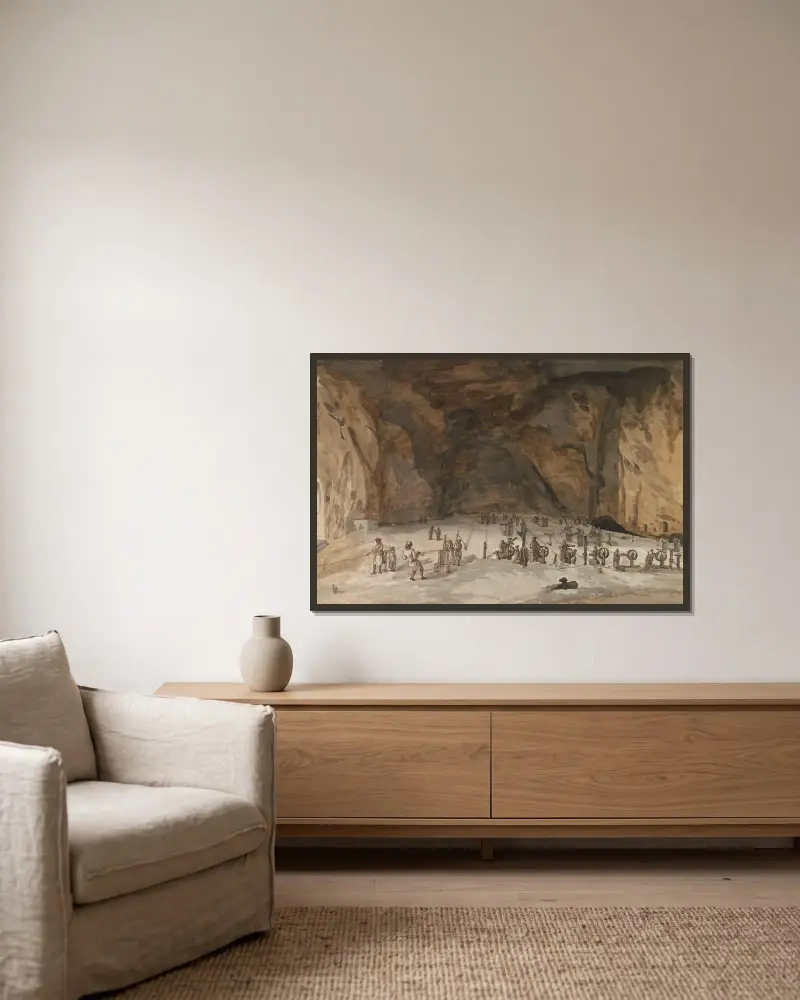 Interieur van grot Santa Maria Capella av Abraham-Louis-Rodolphe Ducros inramad på en vägg