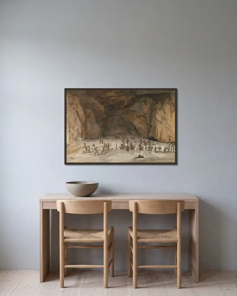 Interieur van grot Santa Maria Capella av Abraham-Louis-Rodolphe Ducros inramad på en vägg
