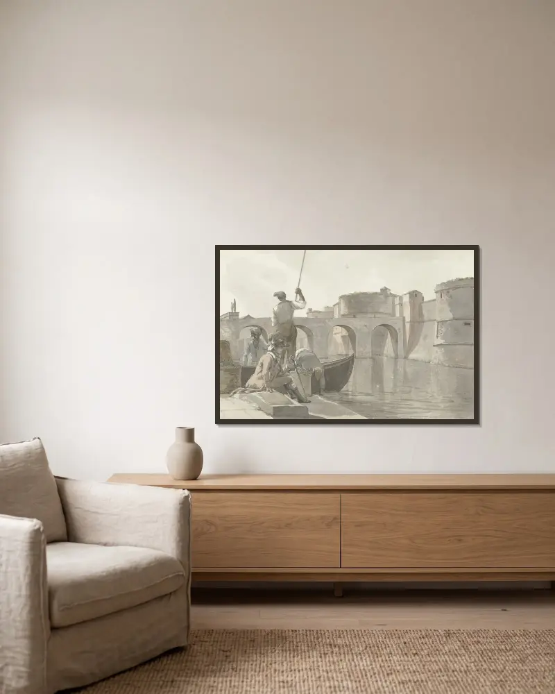 Neuer Festungsgraben bei den Festungsanlagen von Tarent von Abraham-Louis-Rodolphe Ducros gerahmt an einer Wand