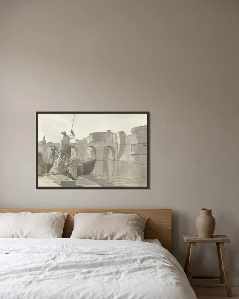 Neuer Festungsgraben bei den Festungsanlagen von Tarent von Abraham-Louis-Rodolphe Ducros gerahmt an einer Wand