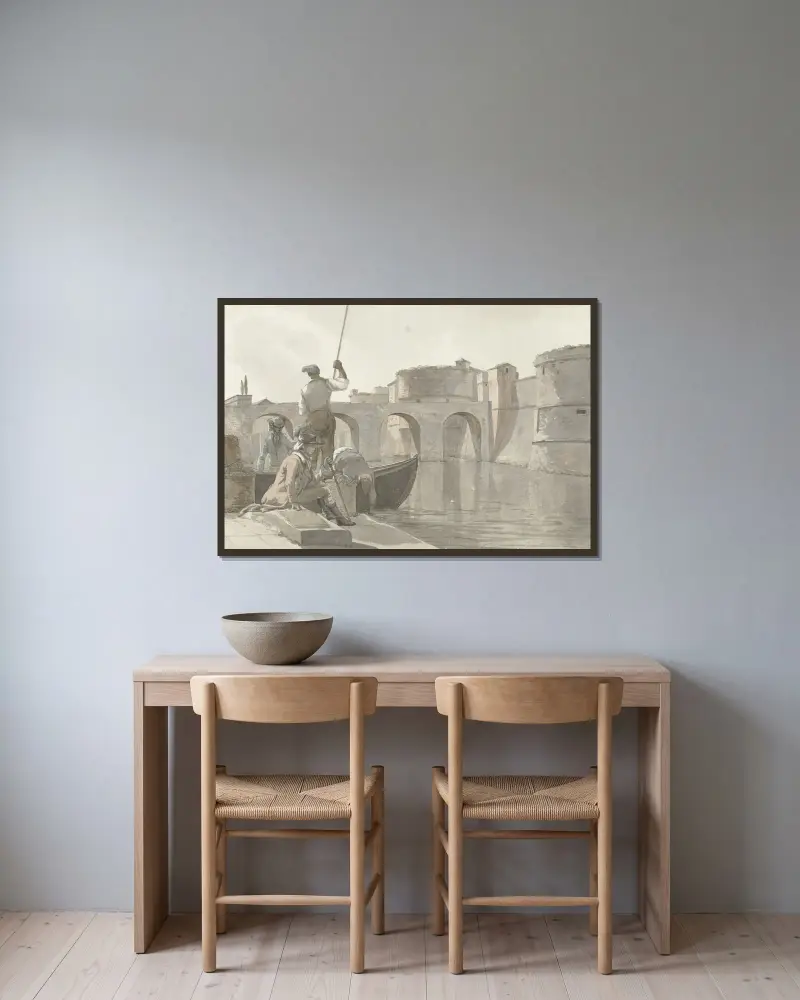 Neuer Festungsgraben bei den Festungsanlagen von Tarent von Abraham-Louis-Rodolphe Ducros gerahmt an einer Wand